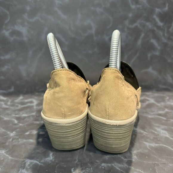 Fly London Yadi Taupe Leather Slip on Peep-toe Wedge Sandals Cut Out Size 6-6.5 - Picture 3 of 8